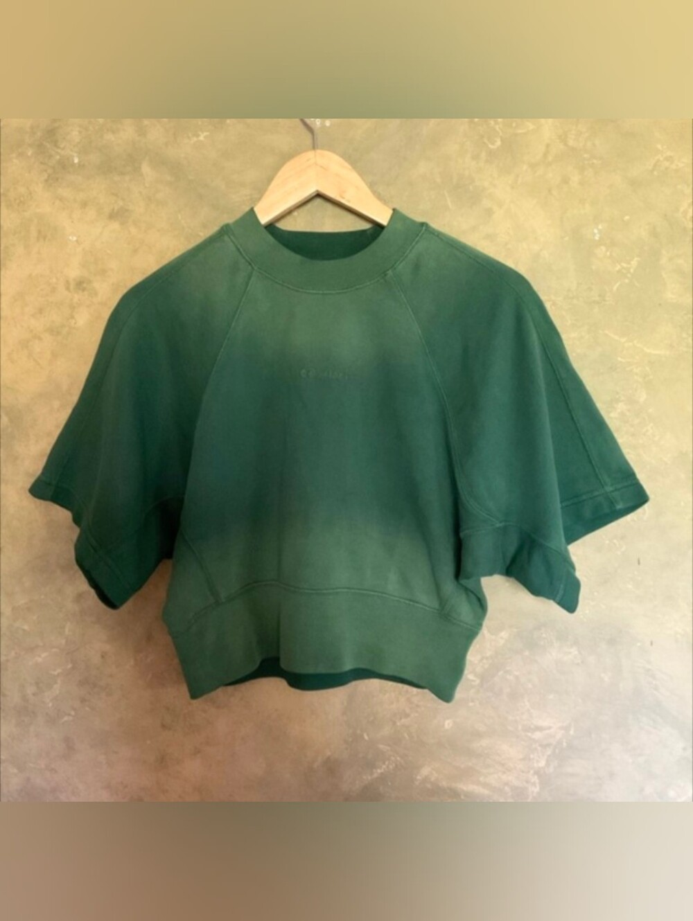 Calvin Klein Cotton Terry Wide Short Sleeve Cropped Logo Sweatshirt Green Ombre